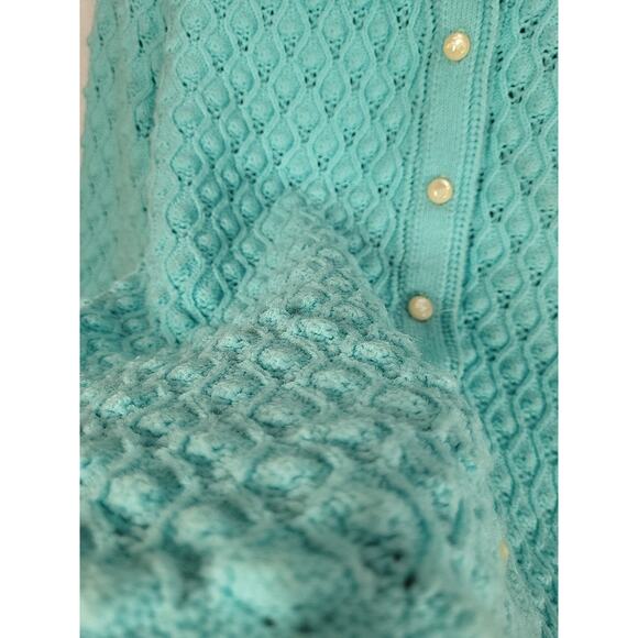 VTG‎ Cuddle Knit Cardigan Sweater M Blue Nubby 60s Cottage Coquette Rockabilly - Picture 6 of 12